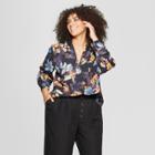 Women's Plus Size Floral Long Sleeve V-neck Button-up Blouse - Who What Wear Pink/blue