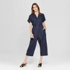 Women's Short Sleeve Tie Waist Jumpsuit - Mossimo Blue