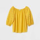 Women's Plus Size Long Sleeve Eyelet Peasant Top - A New Day Yellow 1x, Women's,
