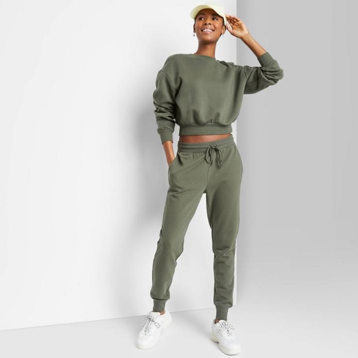 Women's High-rise Slim Fit French Terry Jogger Pants - Wild Fable Olive Green