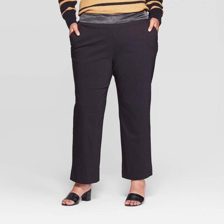 Women's Plus Size Mid-rise Cropped Skinny Satin Waist Pull-on Pants - Who What Wear Black
