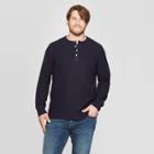 Men's Tall Regular Fit Long Sleeve Textured Henley Shirt - Goodfellow & Co Federal Blue