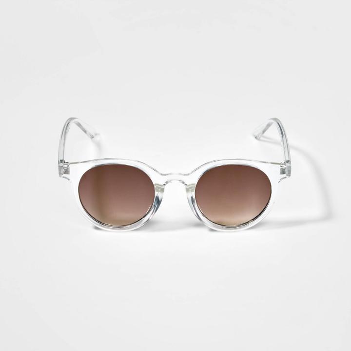 Girls' Plastic With Smoke Lens Round Sunglasses - Art Class Clear, Grey
