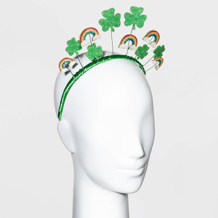 No Brand Glitter Rainbow And Shamrock Charm Headband - Green