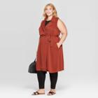Women's Plus Size Sleeveless Trench Coat - Ava & Viv Brown X
