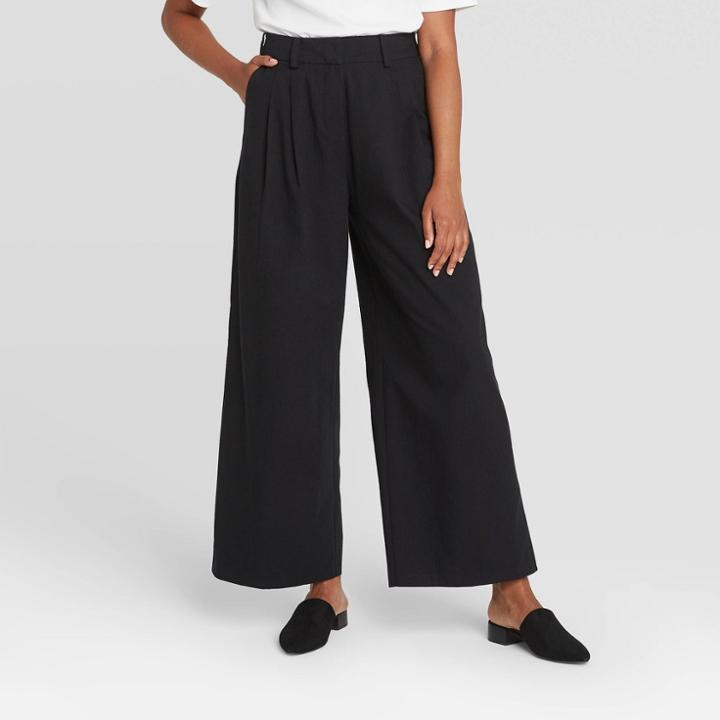 Women's Mid-rise Ankle Length Flannel Wide Leg Trousers - Prologue Black