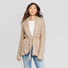 Women's Long Sleeve Open Tie Front Open Cardigan - Knox Rose Beige Xl, Women's, Gray