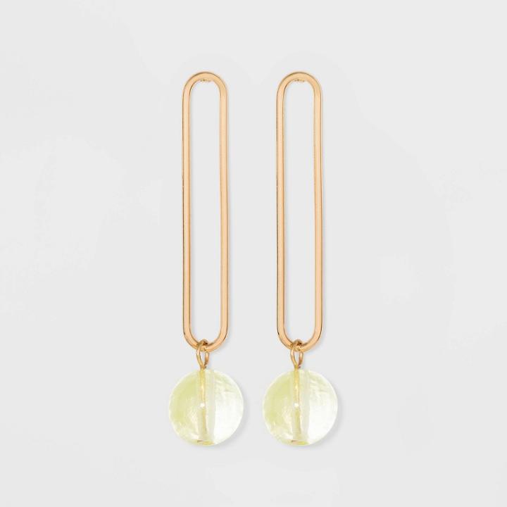 Elongated Open Oval Post And Bead Drop Earrings - A New Day Yellow
