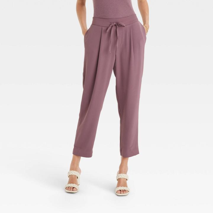 Women's High-rise Tapered Fluid Ankle Pull-on Pants - A New Day Purple