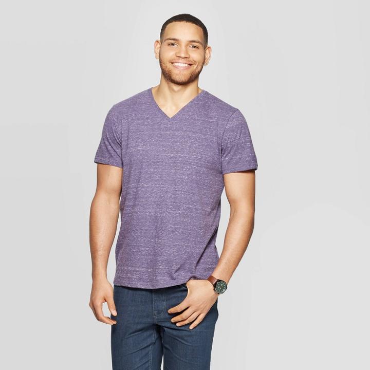 Men's Standard Fit Novelty V-neck T-shirt - Goodfellow & Co Blue Violet