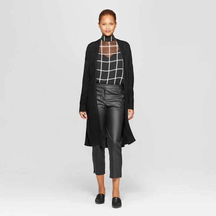 Women's Long Sleeve Open-front Knitted Sweater - Prologue Black