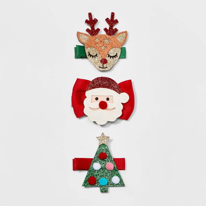 Girls' 3pk Christmas Snap Clips - Cat & Jack