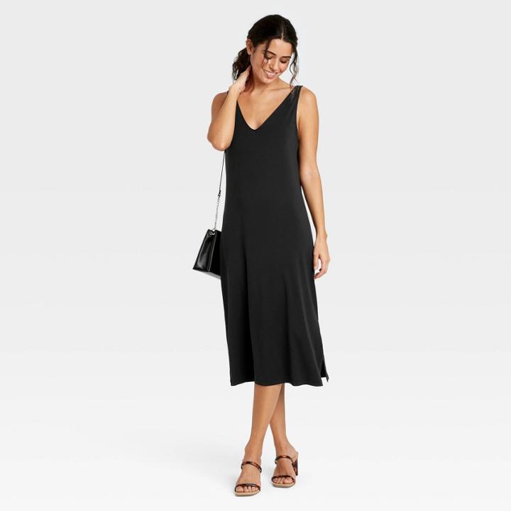 Women's Slim Fit Sleeveless Knit Dress - A New Day Black