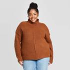 Women's Plus Size Long Sleeve Mock Turtleneck Pullover Sweater - Universal Thread Brown