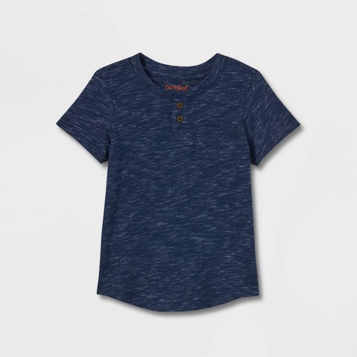 Toddler Boys' Striped Henley Short Sleeve T-shirt - Cat & Jack Navy