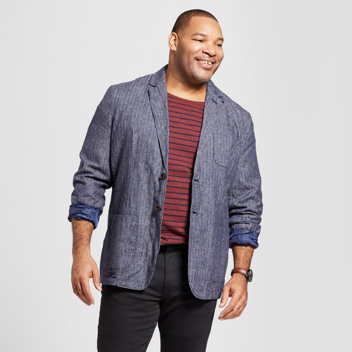 Men's Tall Standard Fit Linen Blazer - Goodfellow & Co Blue