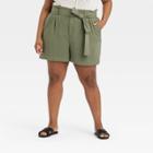Women's Plus Size High-rise Paperbag Shorts - A New Day Green Olive