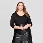 Women's Plus Size Long Sleeve V-neck T-shirt - Ava & Viv Black 3x, Women's,