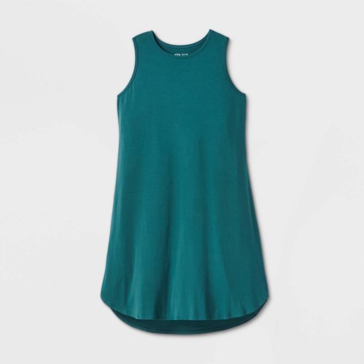 Women's Plus Size Sleeveless Curved Hem Midi Dress - Ava & Viv Green X, Women's