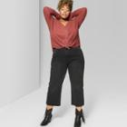 Women's Plus Size Oversized Long Sleeve Thermal Front Tie T-shirt - Wild Fable Red Brown