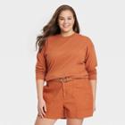 Women's Plus Size Long Sleeve T-shirt - A New Day Rust