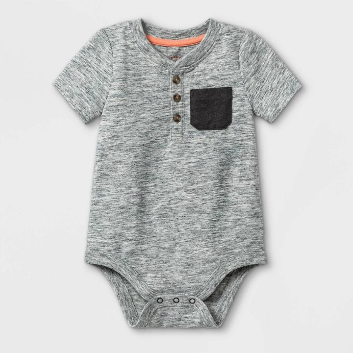 Baby Boys' Henley Bodysuit With Pocket - Cat & Jack Gray Newborn