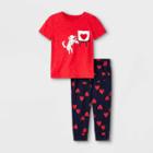Toddler Boys' 2pc Valentine's Day Painting Pup Graphic Short Sleeve T-shirt & Fleece Jogger Pants Set - Cat & Jack Red