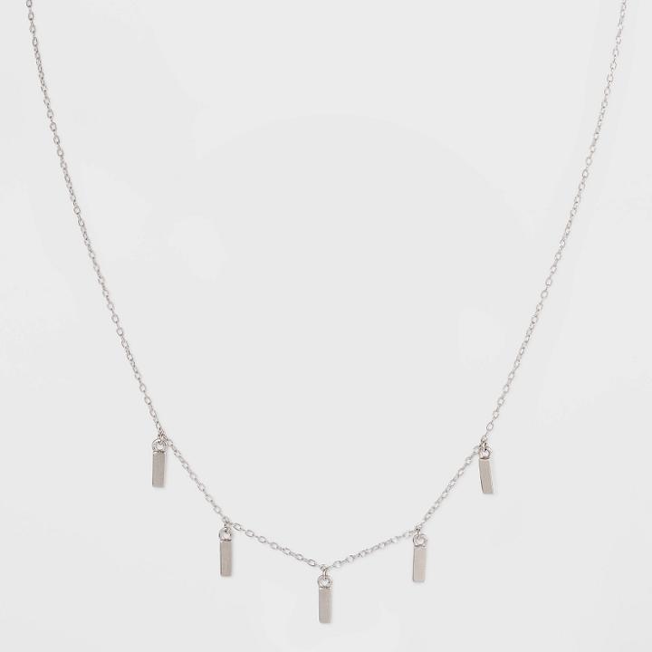 Sterling Silver Thin Dangle Bar Station Necklace - Universal Thread Silver, Women's