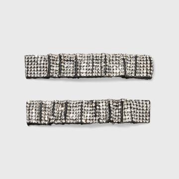 Ruched Rhinestone Snap Hair Barrette 2pc - A New Day Black/clear