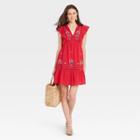 Women's Flutter Short Sleeve Embroidered Dress - Knox Rose Red