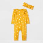 Baby Girls' Dot Rib Romper With Headband - Cat & Jack Amber/cream