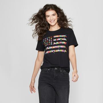 Avalon Apparel Women's Short Sleeve Retro Game Flag Graphic T-shirt - The Change Initiative (juniors') Black
