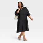 Women's Plus Size Puff Long Sleeve Tiered Dress - Ava & Viv Black X