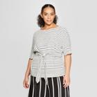 Women's Plus Size Striped Elbow Sleeve Belted Top - Who What Wear White/black X