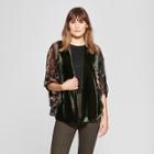 Women's Floral Velvet Kimono - A New Day Olive (green)