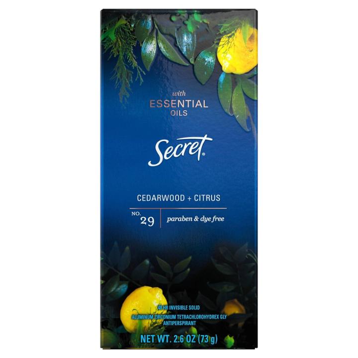 Secret Essential Oils Cedarwood And Citrus Invisible Solid Antiperspirant And Deodorant