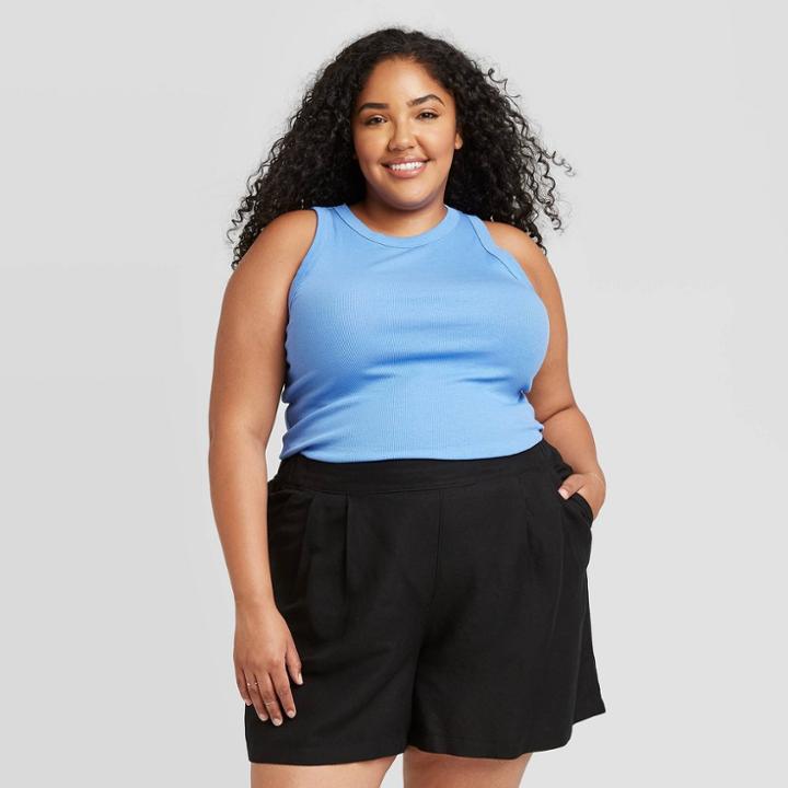 Women's Plus Size Rib Layer Tank Top - A New Day Blue