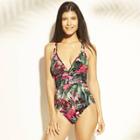 Women's Ruched One Piece Swimsuit - Aqua Green Multi Floral Xl,
