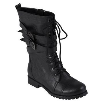 Women's Journee Collection Wrap Buckle Detail Combat Boots - Black