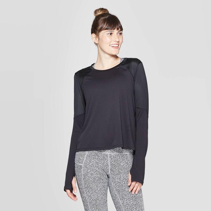 Women's Training Long Sleeve Mesh Open Back T-shirt - C9 Champion Black