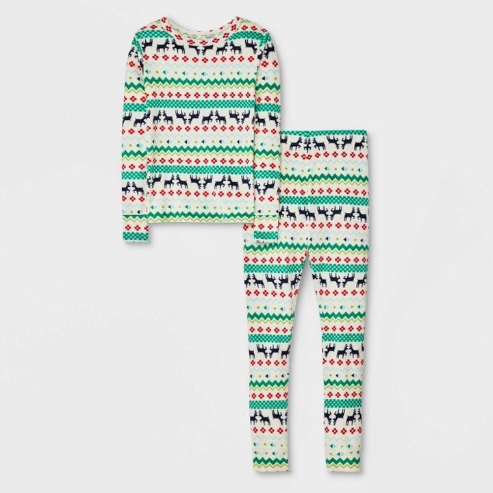 Girls' Christmas Deer Fair Isle Pajama Set - Cat & Jack Cream