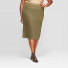 Women's Plus Size Mid-rise Rib Sweater Skirt - A New Day Olive 1x, Size: