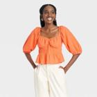 Women's Puff Elbow Sleeve Linen Shirt - A New Day Orange