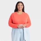 Women's Plus Size Long Sleeve Linen T-shirt - A New Day Coral