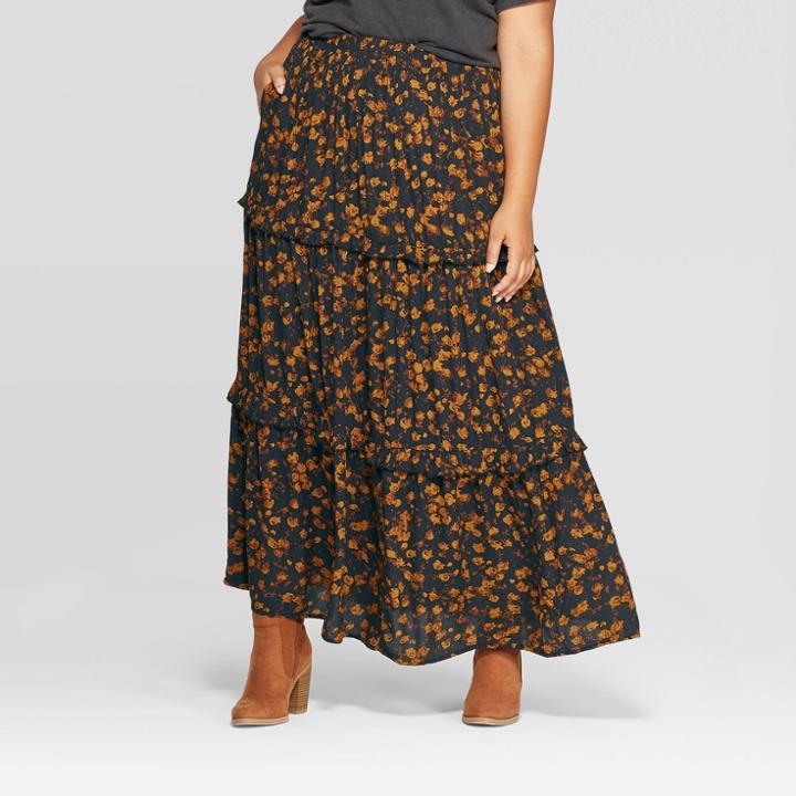 Women's Plus Size Floral Print Tiered Ruffle Maxi Skirt - Universal Thread 3x, Size: 3xl,