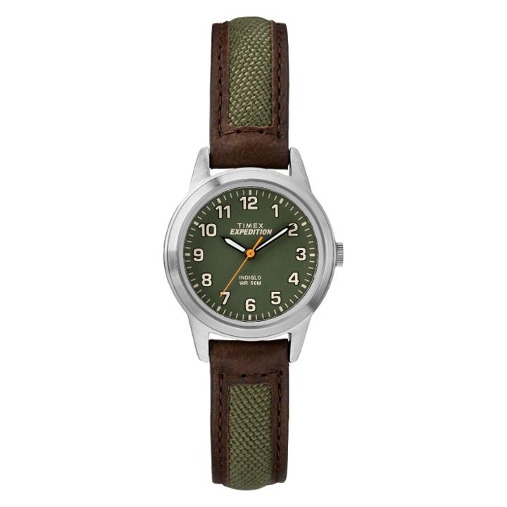 Women's Timex Indiglo Expedition Field Watch With Nylon/leather Strap - Brown Tw4b12000jt, Size: Small, Green Brown