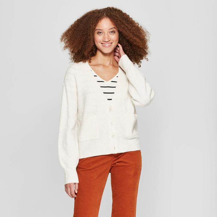 Women's V-neck Cardigan - A New Day Cream (ivory)
