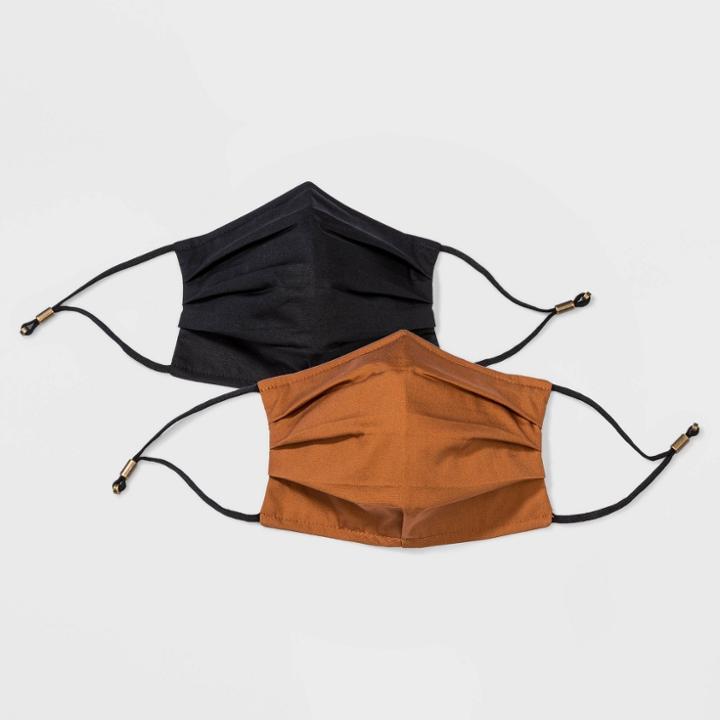 Women's 2pk Adjustable 3 Ply Pleated Fabric Face Mask - Universal Thread Rust Brown/black