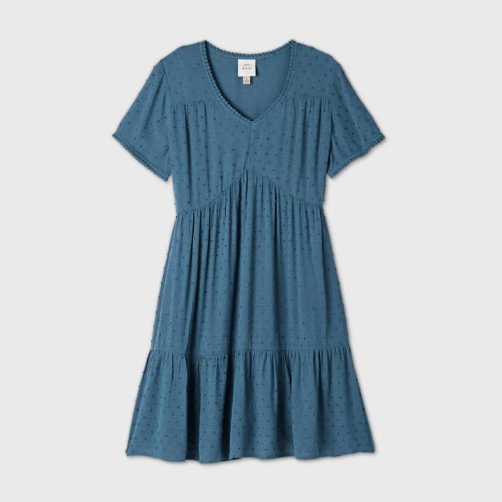 Women's Short Sleeve Clip Dot Dress - Knox Rose Teal
