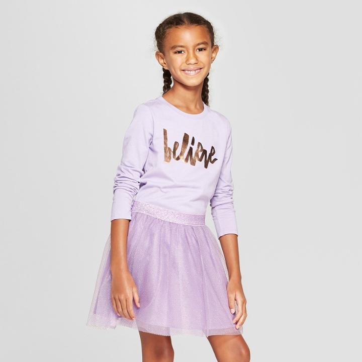 Girls' Long Sleeve Believe Graphic T-shirt - Cat & Jack Purple